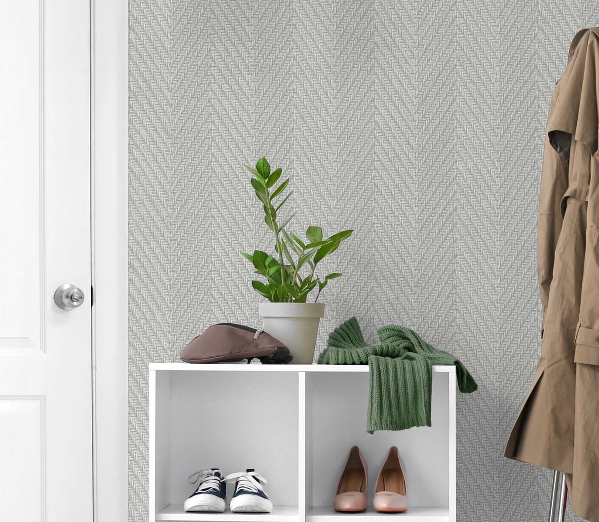 Throw Knit London Fog by Tedlar Textures Chevron Texture Vinyl Wallpaper – DuPont TG60203