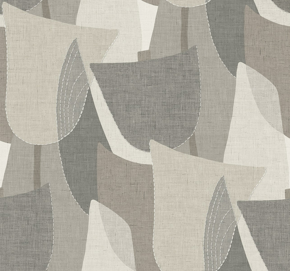 Mosley Tulips Frost geometric tulip wallpaper in cool gray and off-white with a matte finish