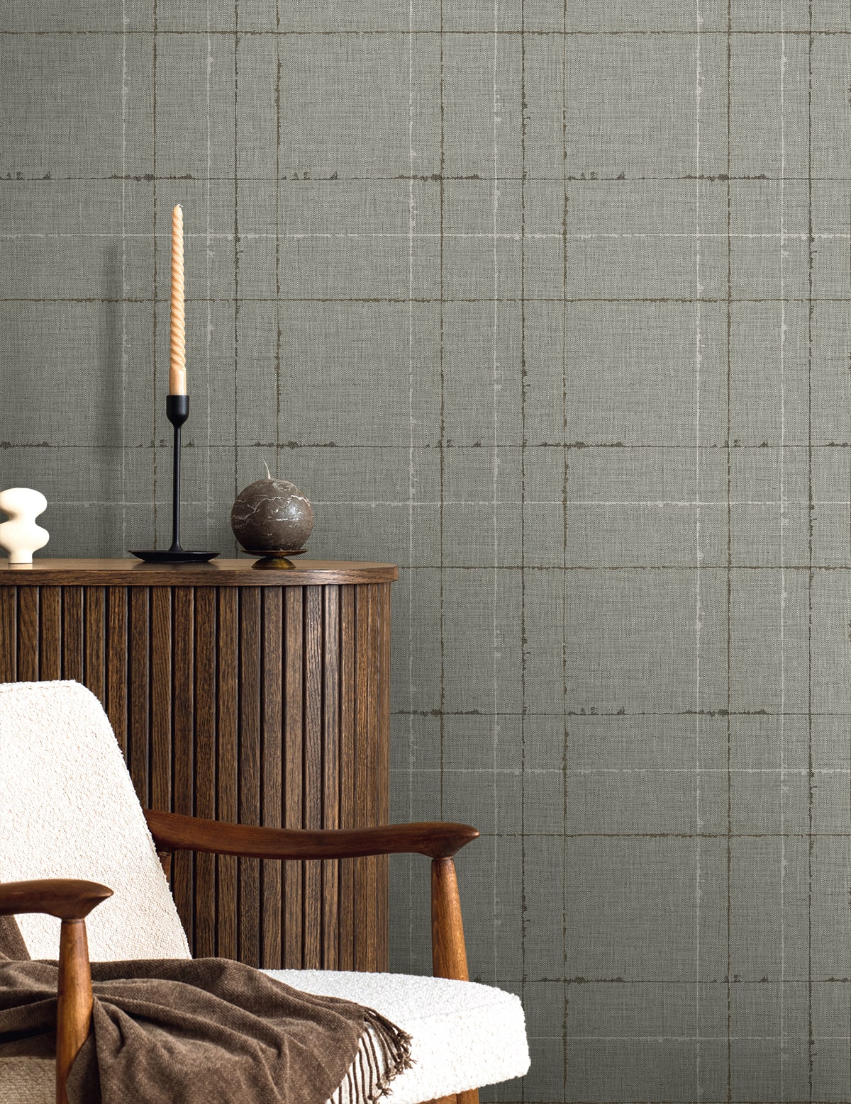 Gorton Plaid Ash by Fibers and Threads Plaid Vinyl Wallpaper – Seabrook Designs TH90100