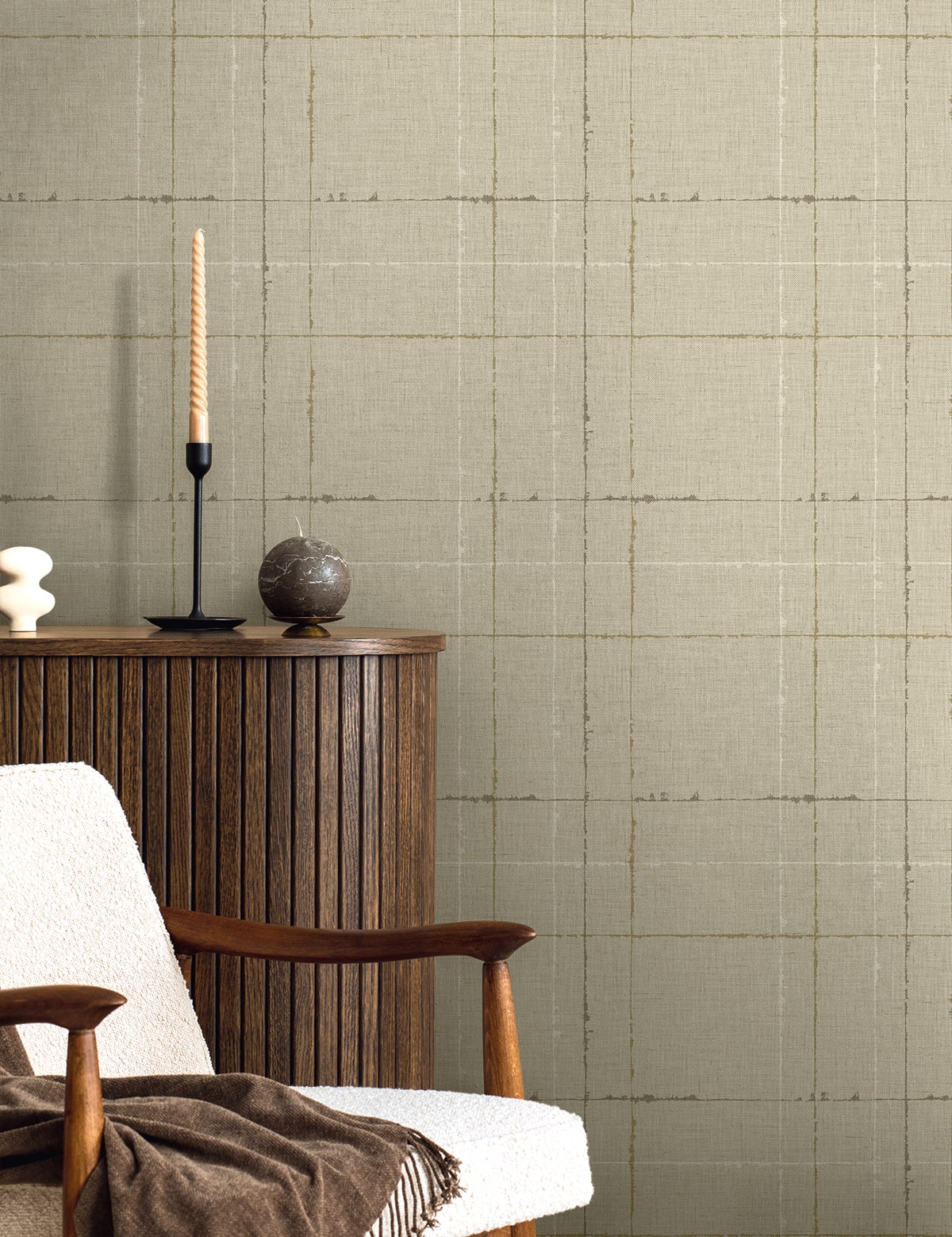 Gorton Plaid Papyrus by Fibers and Threads Plaid Vinyl Wallpaper – Seabrook Designs TH90103
