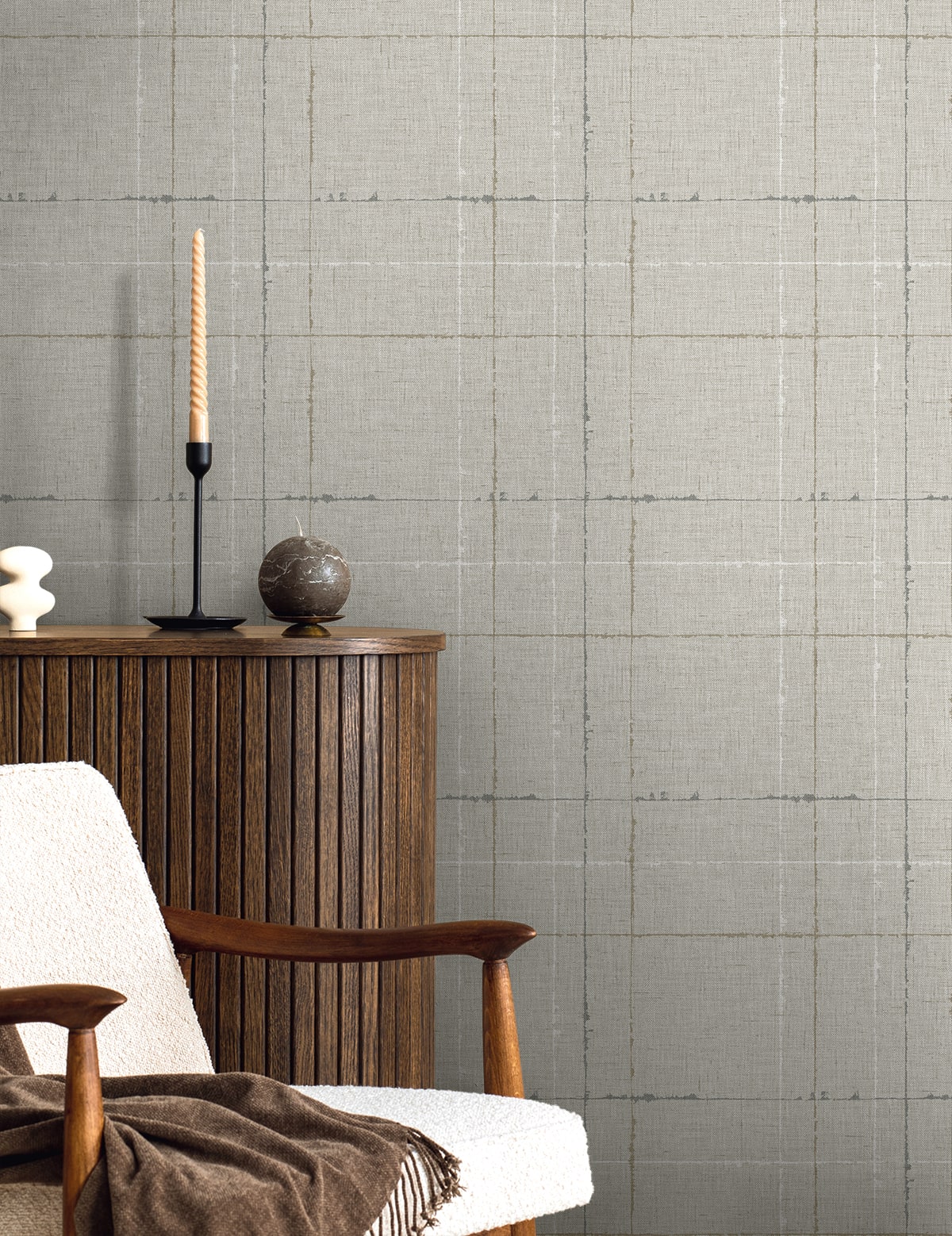 Gorton Plaid Pebble by Fibers and Threads Plaid Sidewall Wallpaper – Seabrook Designs TH90108