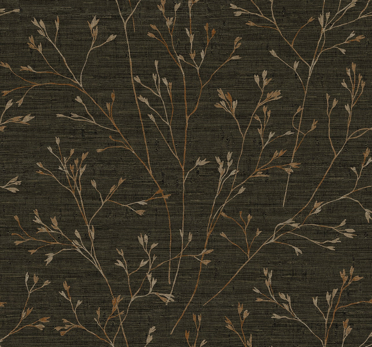 Withington Branch Coffee by Fibers and Threads Botanical Branch Vinyl Wallpaper – Seabrook Designs TH90306 -Sample