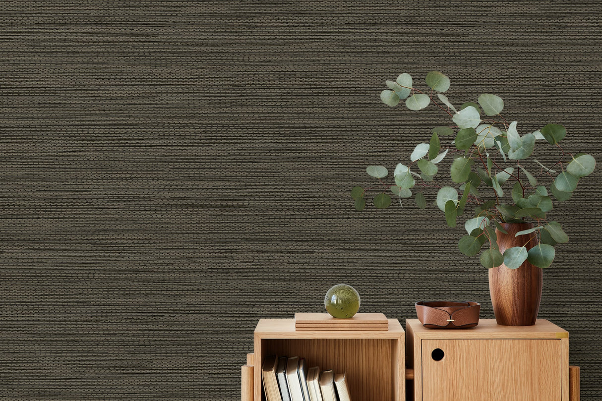 Hollinwood Weave Coffee by Fibers and Threads Faux Grasscloth Wallpaper – Seabrook Designs TH91810