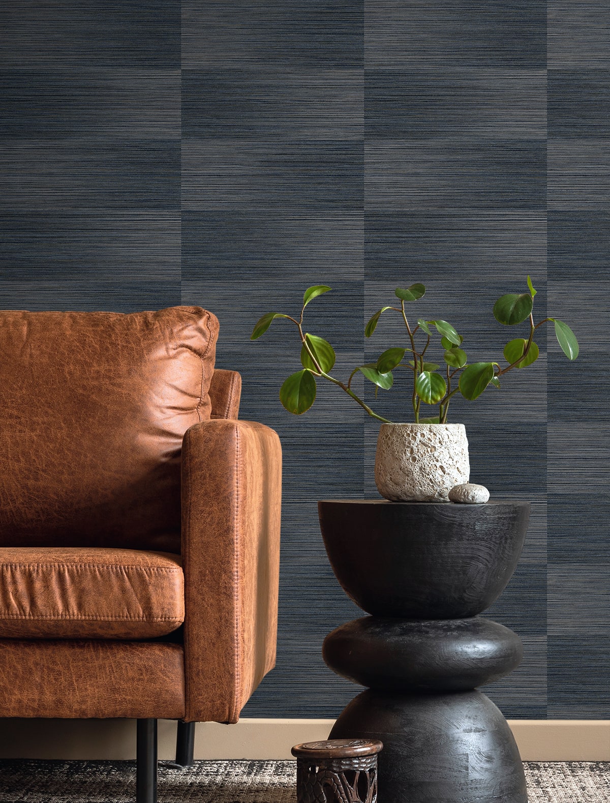 Moston Waves Blue by Fibers and Threads Striped Vinyl Wallpaper – Seabrook Designs TH92002