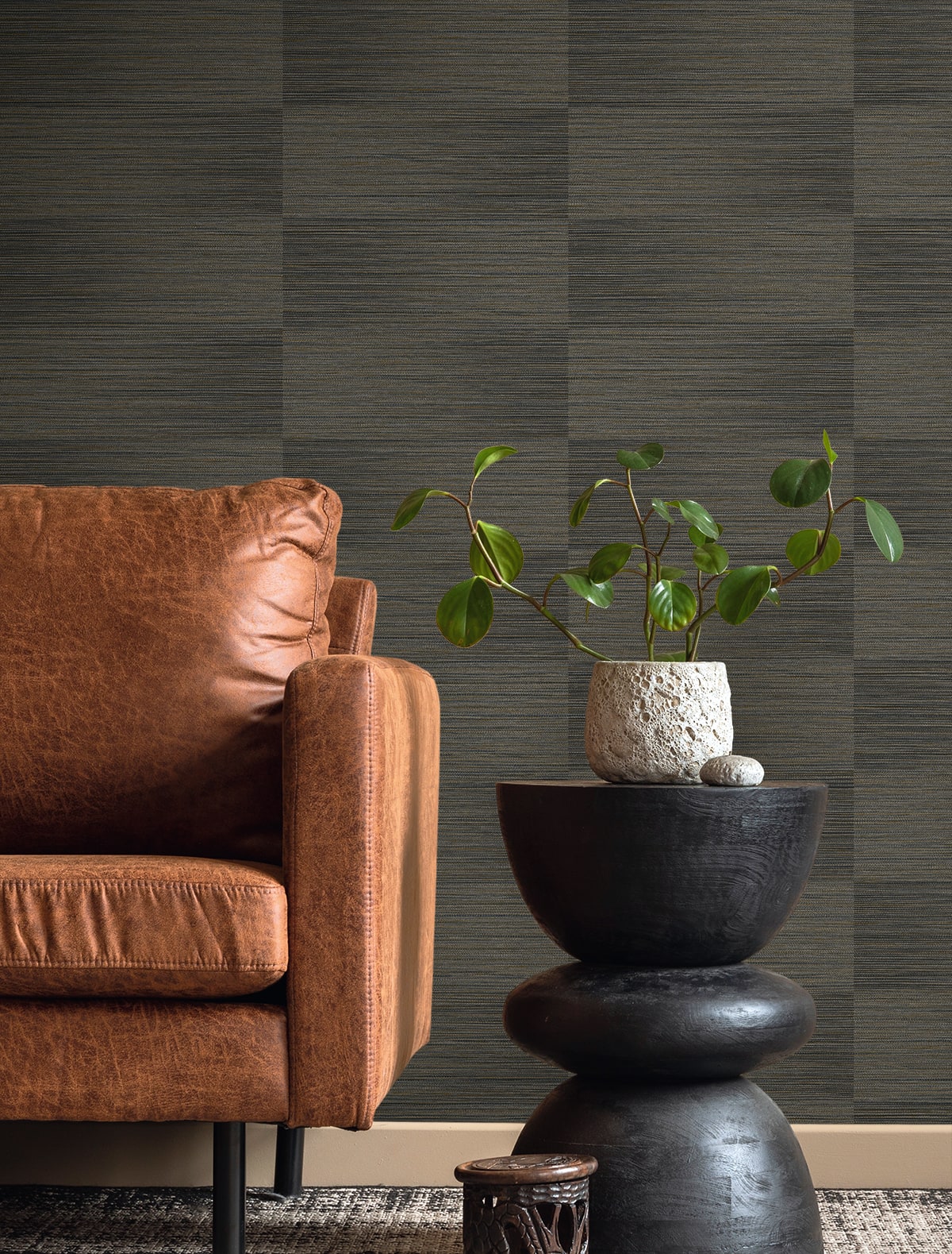Moston Stone Lion by Fibers and Threads Textured Stripe Vinyl Wallpaper – Seabrook Designs TH92006
