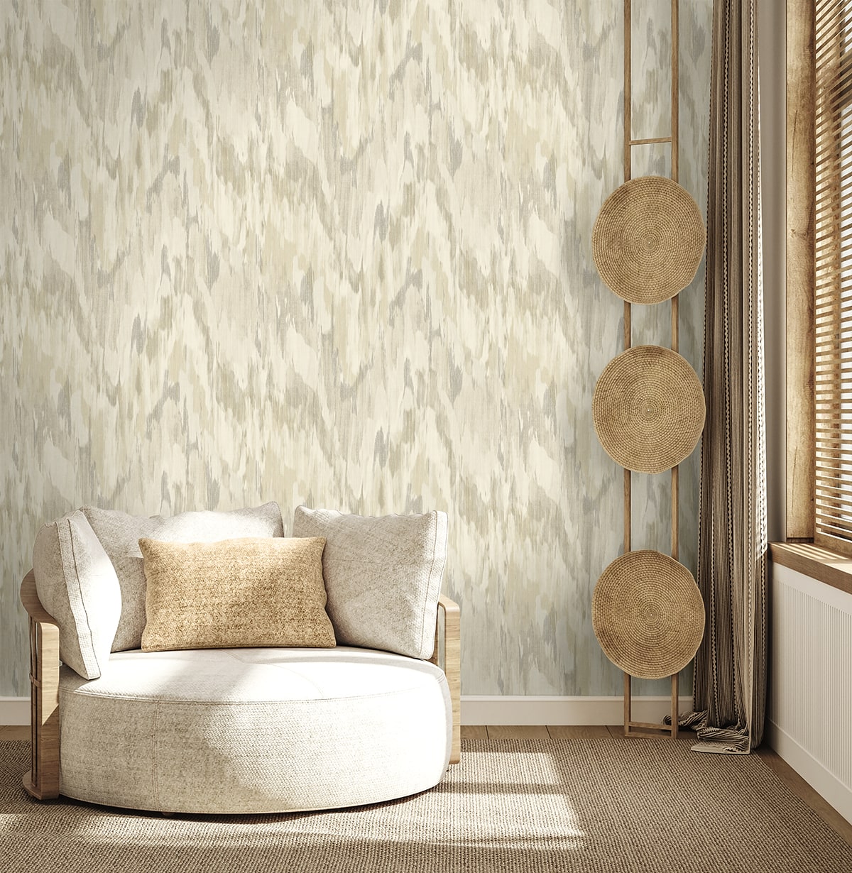 Bowdon Watercolor Stringcloth Brownrice by Fibers and Threads Abstract Textured Wallpaper – Seabrook Designs TH92405