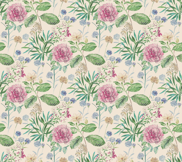 Midsummer Floral Pink Wallpaper with Botanical Handpainted Style - York TL1917