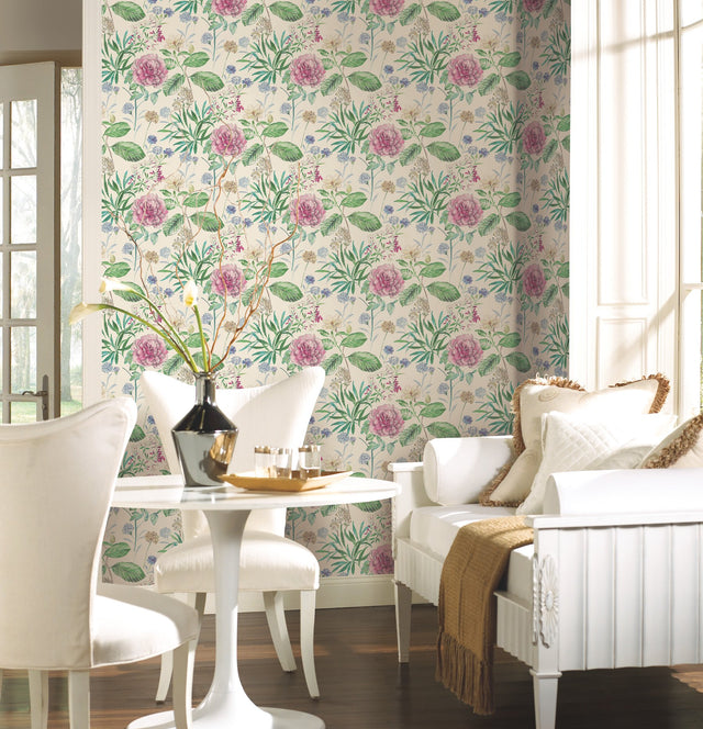 Midsummer Floral Pink Wallpaper with Botanical Handpainted Style - York TL1917