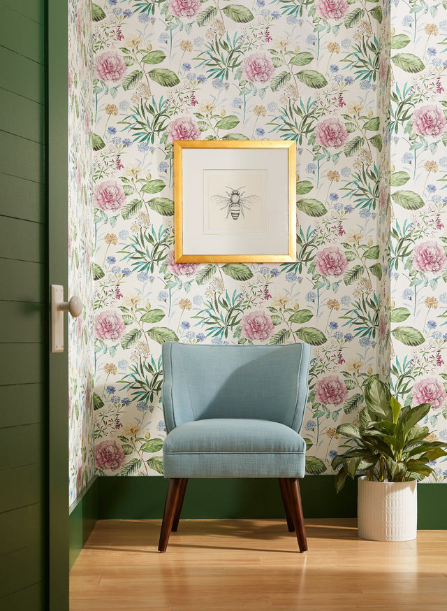 Midsummer Floral Pink Wallpaper with Botanical Handpainted Style - York TL1917