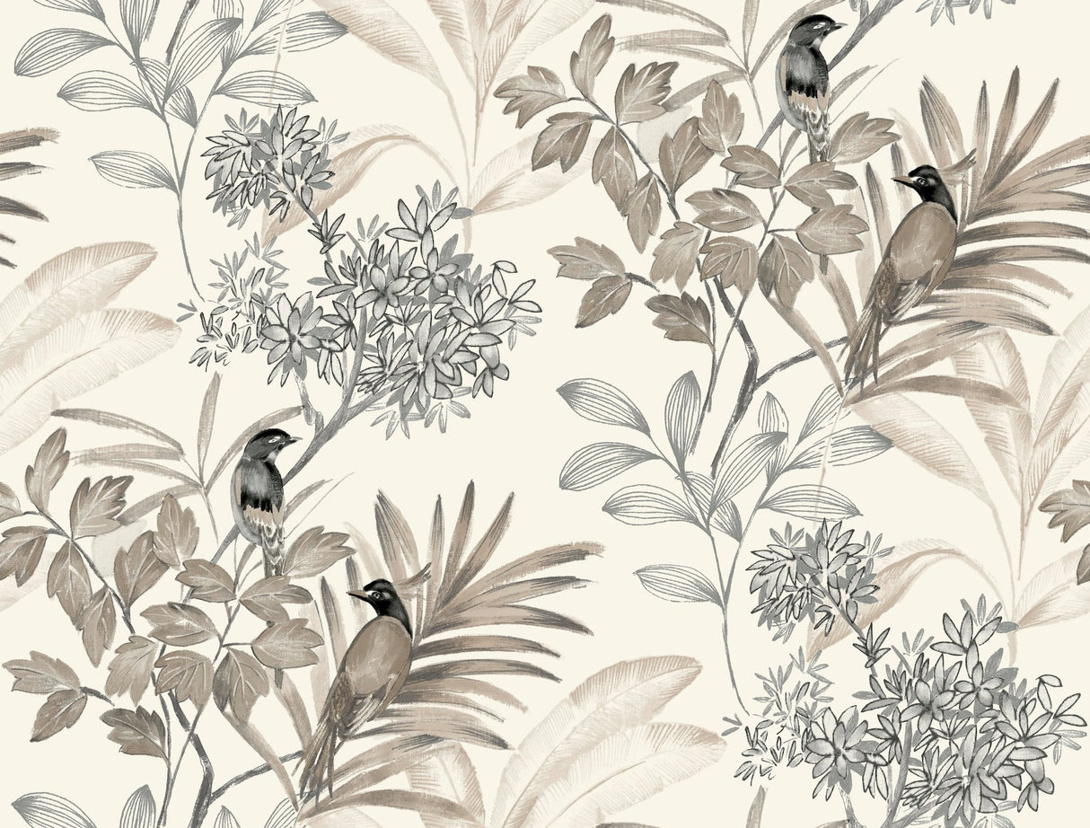 Handpainted Songbird Grey Wallpaper