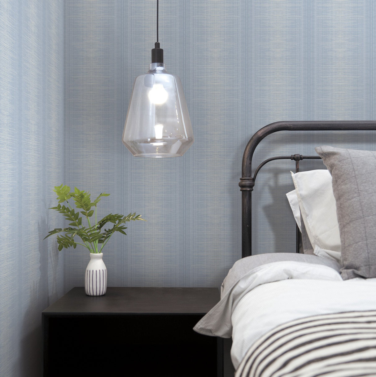 Silk Weave Stripe Blue Wallpaper with Textured Ombre Stripe Pattern - York TL1960