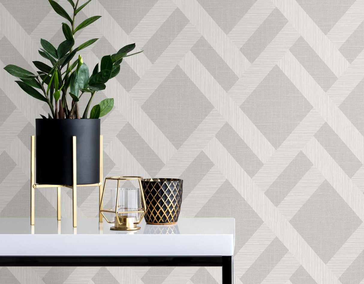 Linen Trellis Pavestone by Even More Textures Trellis Vinyl Wallpaper – Seabrook Designs TS80808