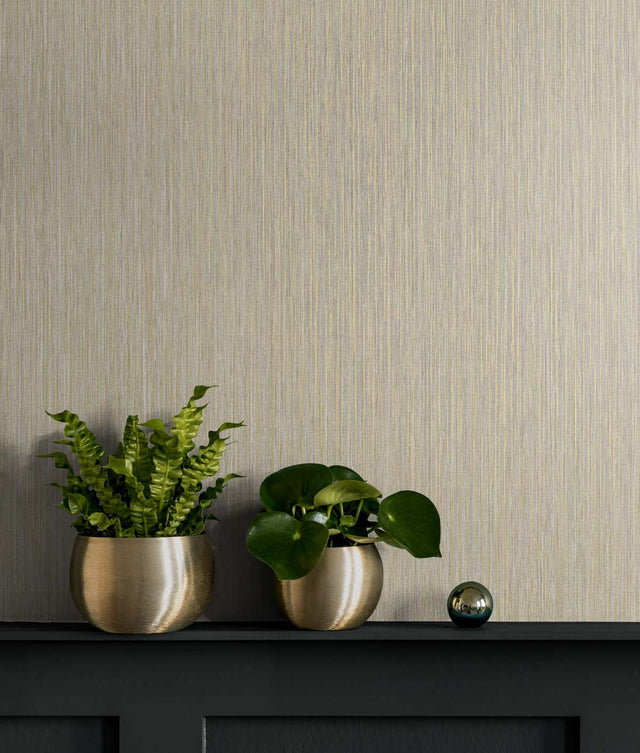 Vertical Stria Sandstone & Metallic Gold by Even More Textures Textured Vinyl Wallpaper – Seabrook Designs TS80906
