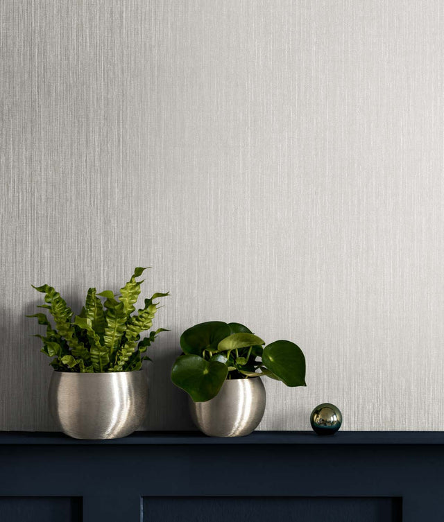 Vertical Stria Fog & Metallic Silver by Even More Textures Textured Stria Vinyl Wallpaper – Seabrook Designs TS80908