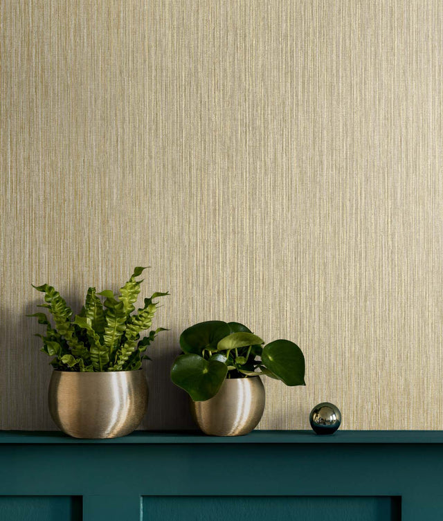 Vertical Stria Sand Dunes & Metallic Gold by Even More Textures Stria Textured Vinyl Wallpaper – Seabrook Designs TS80955