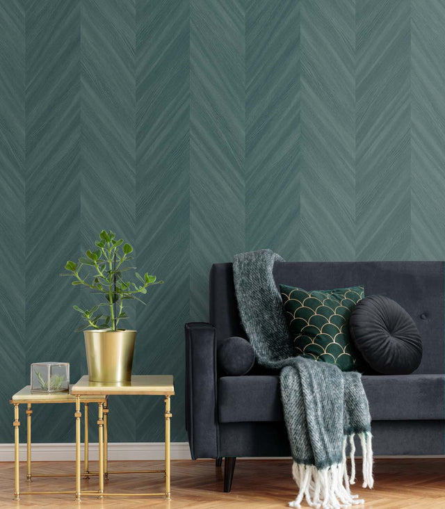 Chevron Wood Wintergreen by Even More Textures Textured Chevron Wood Vinyl Wallpaper – Seabrook Designs TS82104