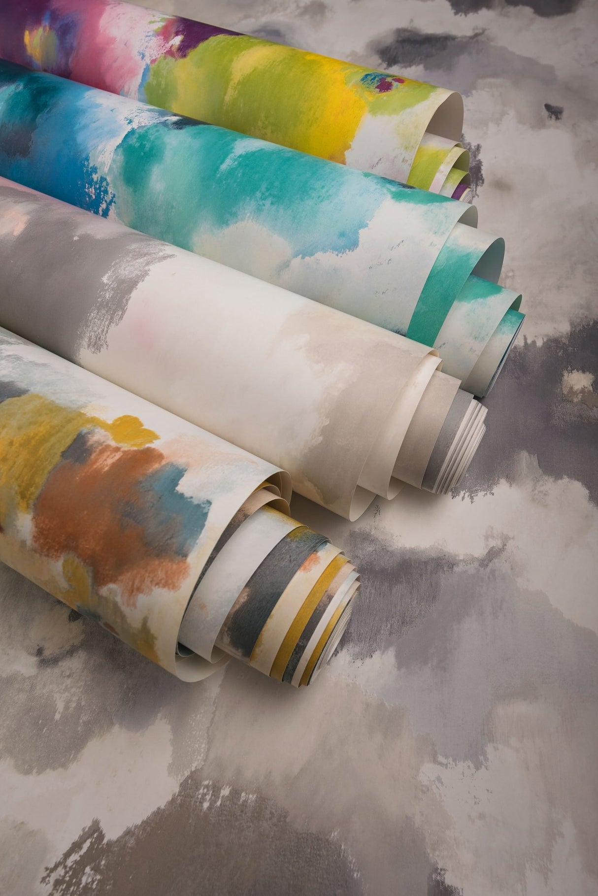 Impressionist Floral Copper & Blue Wallpaper with Modern Art Watercolor Style - York UC3822