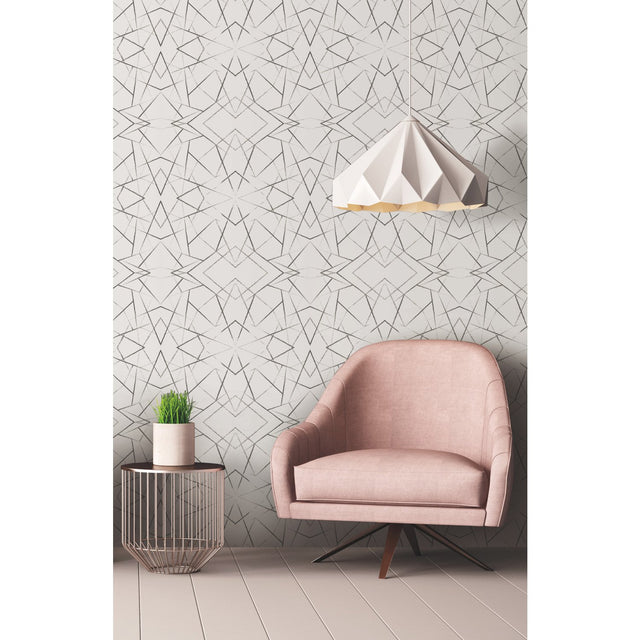Geo Diamond Black Wallpaper with Modern Geometric Starburst Pattern - York UC3847