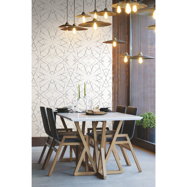 Geo Diamond Black Wallpaper with Modern Geometric Starburst Pattern - York UC3847