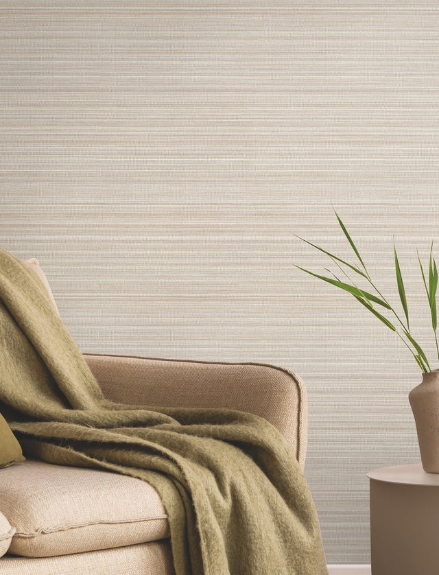 Allineate Seashell Beige Wallpaper with Horizontal Variegated Stripe Motif - York UD2523N