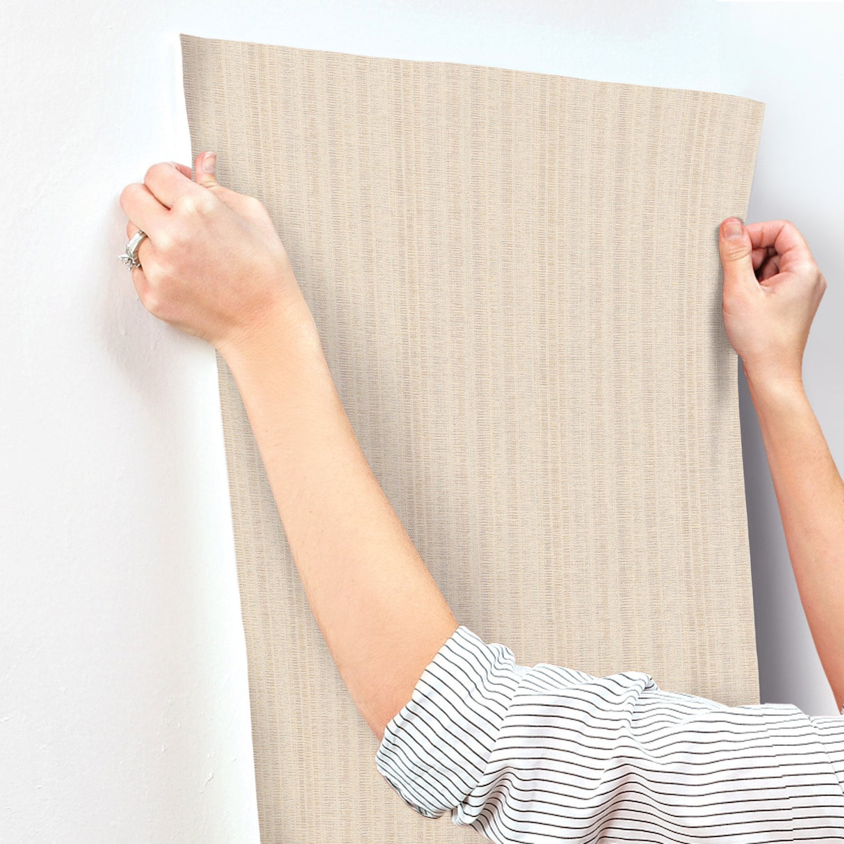 Stratford Harvest Beige Wallpaper with Metallic Striped Motif - York UD2544N