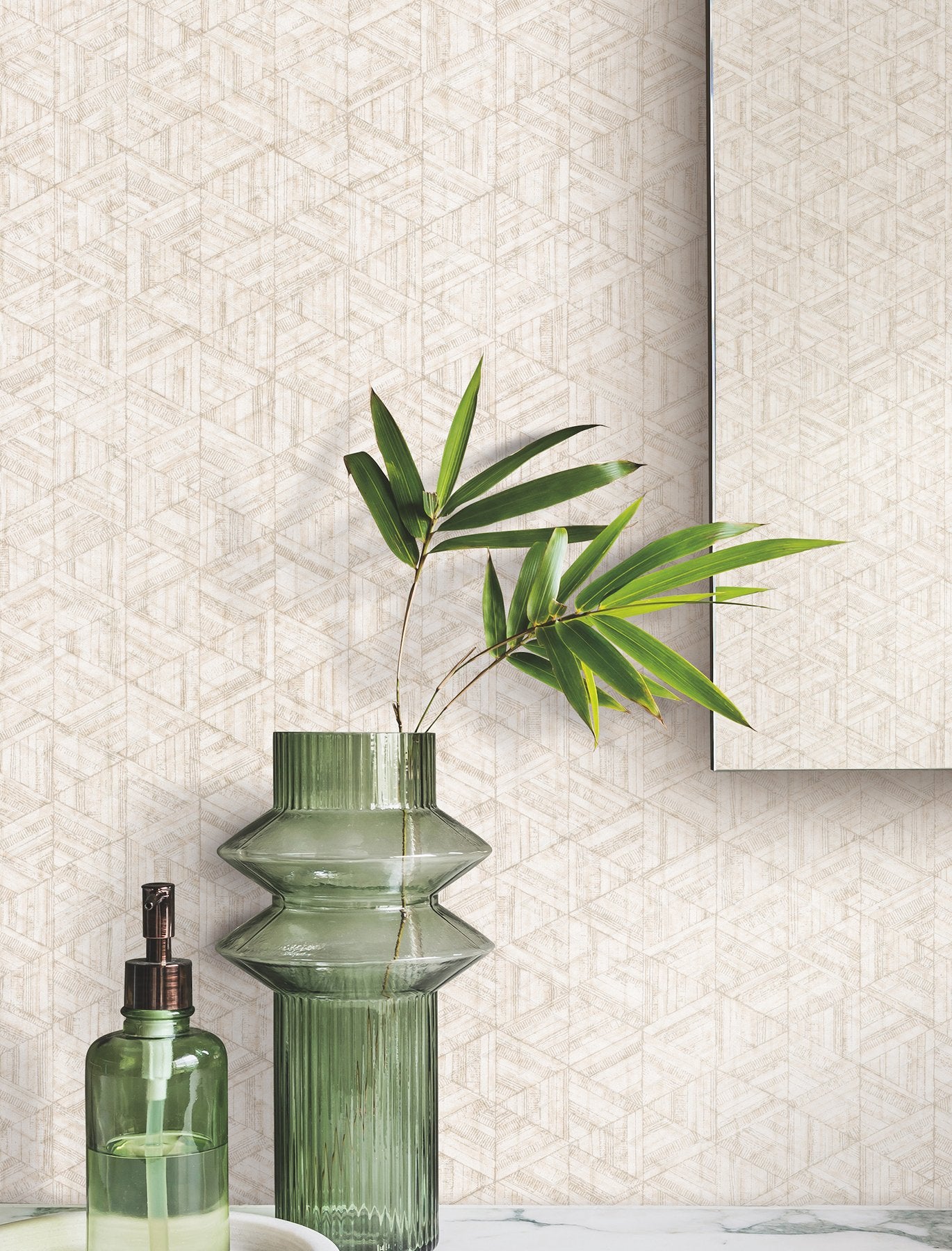 Rune Basswood Geometric Pearl Vinyl on Non Woven Wallpaper - York UD2579N