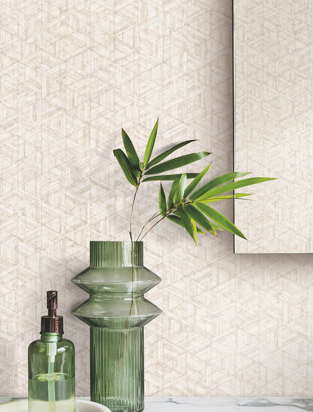 Rune Basswood Geometric Pearl Vinyl on Non Woven Wallpaper - York UD2579N SAMPLE