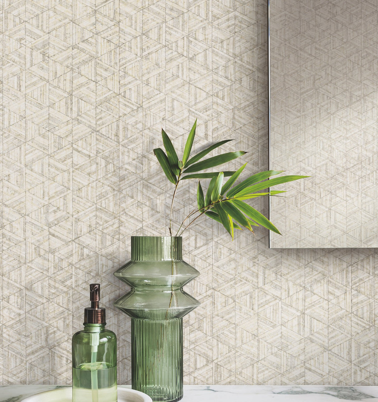 Rune Bone Geometric Pearl Finish Wallpaper - York UD2581N