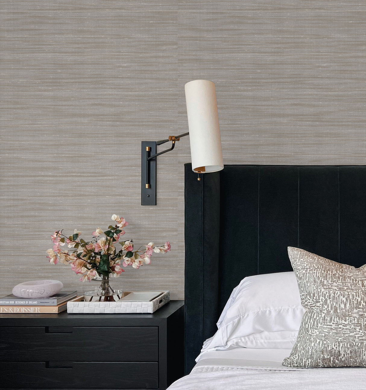 Sari Silk Grey by York Wallcoverings Luxurious Faux Silk Fabric Texture Non Woven Vinyl Scrubbable Strippable Wallpaper - UW1002
