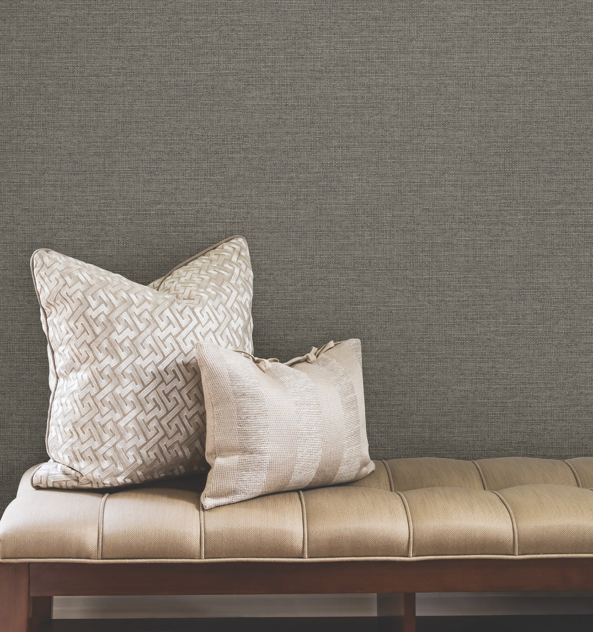 Terrene Charcoal Faux Linen Wallpaper by York Wallcoverings, Non Woven Vinyl, Scrubbable and Strippable, 27-in by 27-ft, About 60.8 sq ft - UW1020N