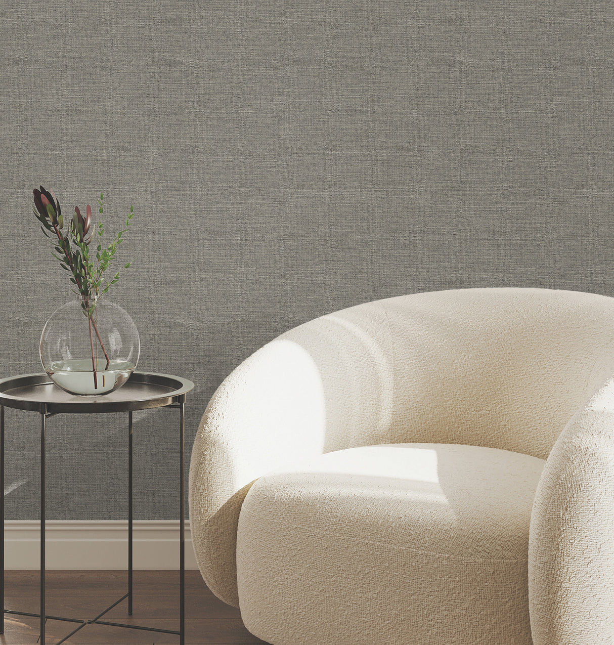 Terrene Charcoal Faux Linen Wallpaper by York Wallcoverings, Non Woven Vinyl, Scrubbable and Strippable, 27-in by 27-ft, About 60.8 sq ft - UW1020N