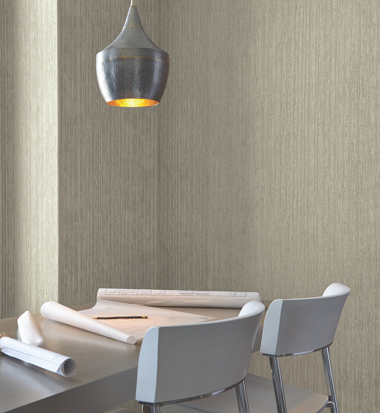 Precious Metal Taupe by York Wallcoverings Corrugated Metallic Non-Woven Vinyl Unpasted Texture Wallpaper - UW1025