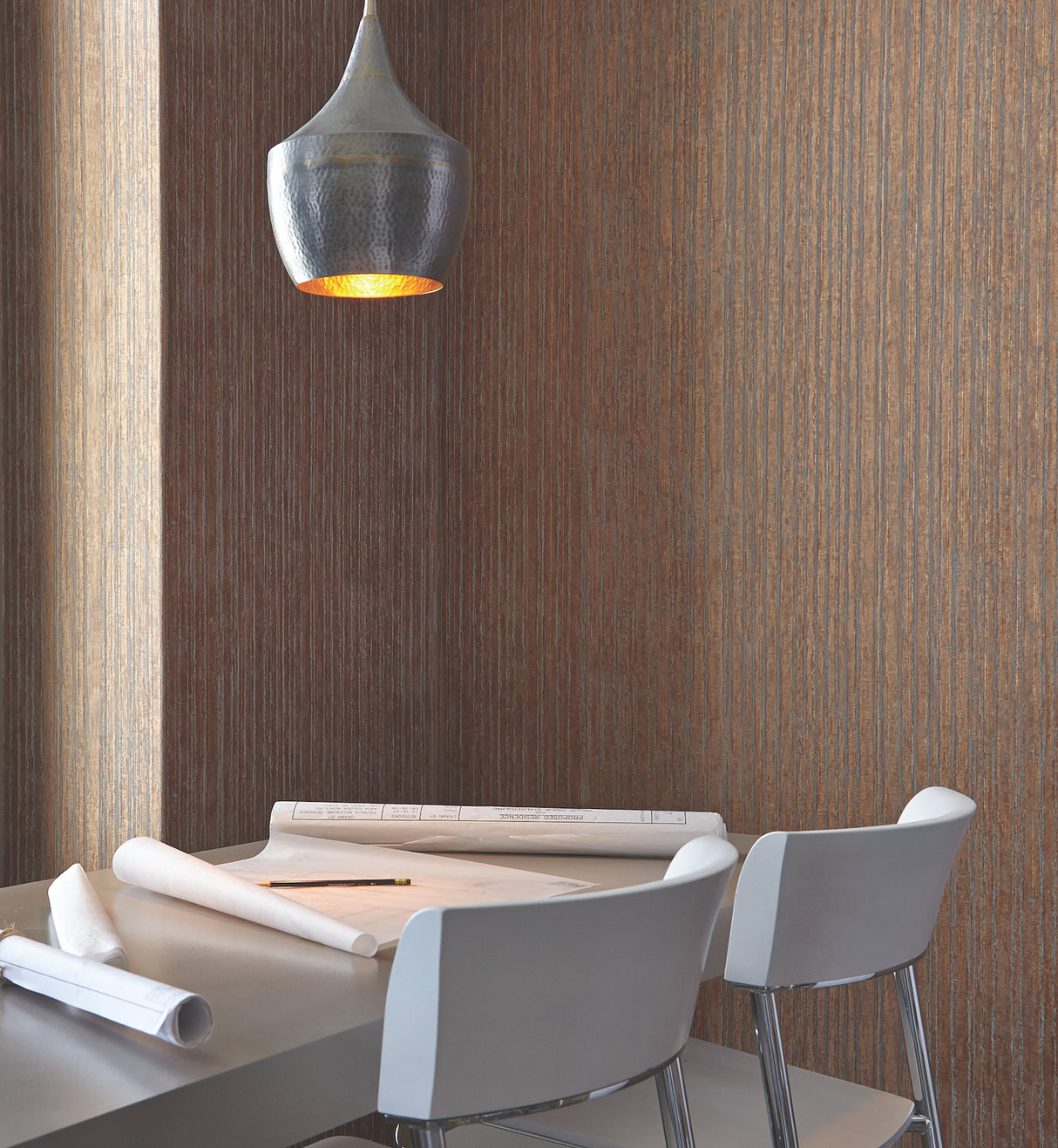 Precious Metal Corrugated Copper by York Wallcoverings Metallic Textured Stripe Non Woven Vinyl Wallpaper, 54 in x 3 ft, Scrubbable - UW1026