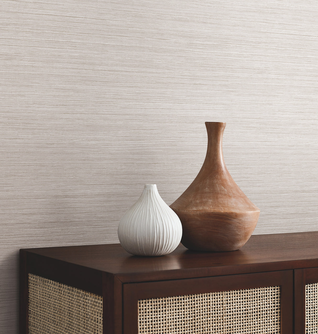 Mystic Taupe Faux Grasscloth Wallpaper, Traditional Non Woven Vinyl, Scrubbable and Strippable by York Wallcoverings - UW1031N