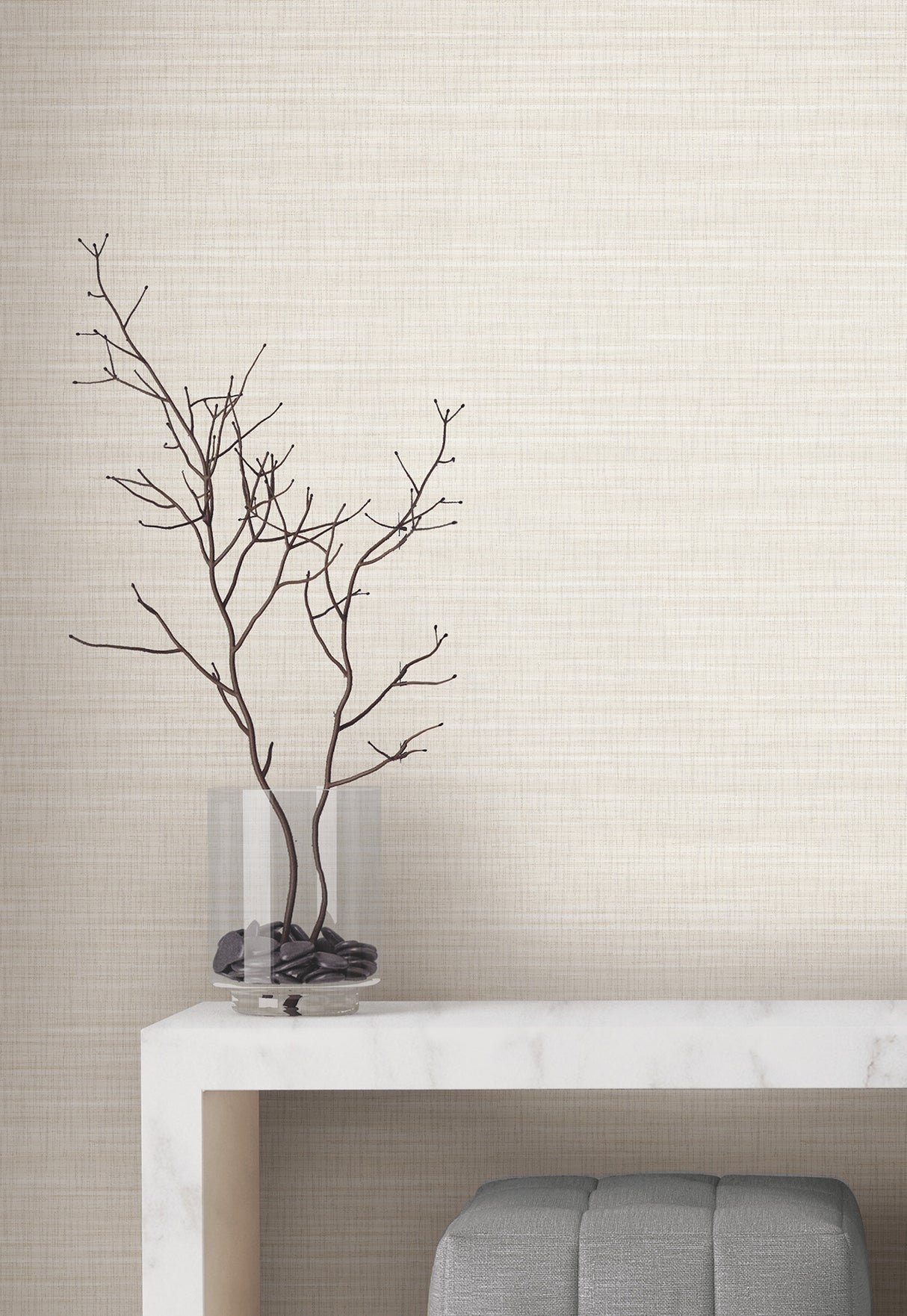 Down To Earth Cream by York Wallcoverings Striated Non Woven Vinyl Unpasted Scrubbable Strippable Traditional Crosshatch Stripe Wallpaper - UW1042