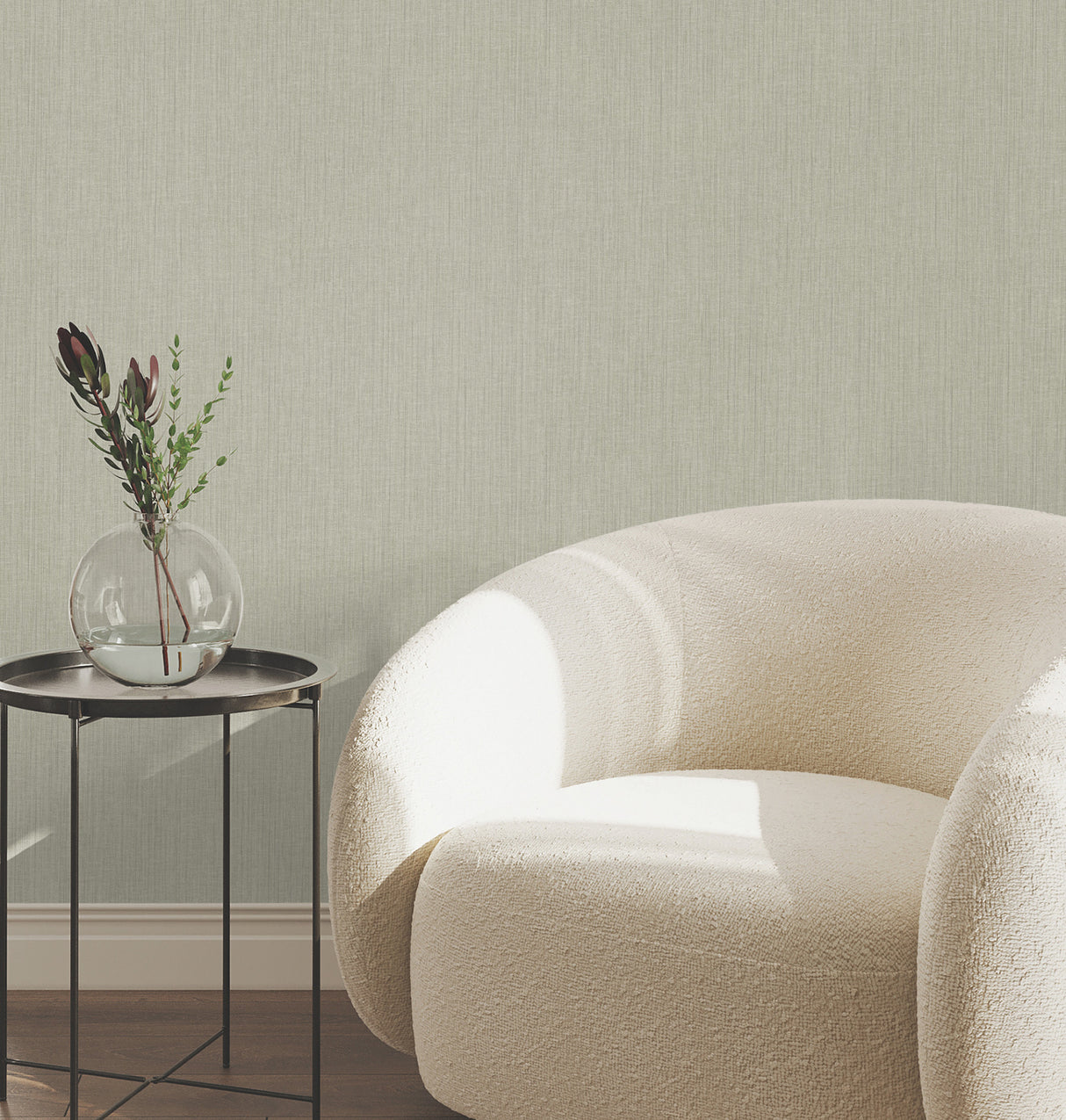 Silk Spun Sage Tactile Stripe Wallpaper in Soft Sage Green Osnaburg Vinyl by York Wallcoverings Atmosphere Digest High Performance - UW1056N