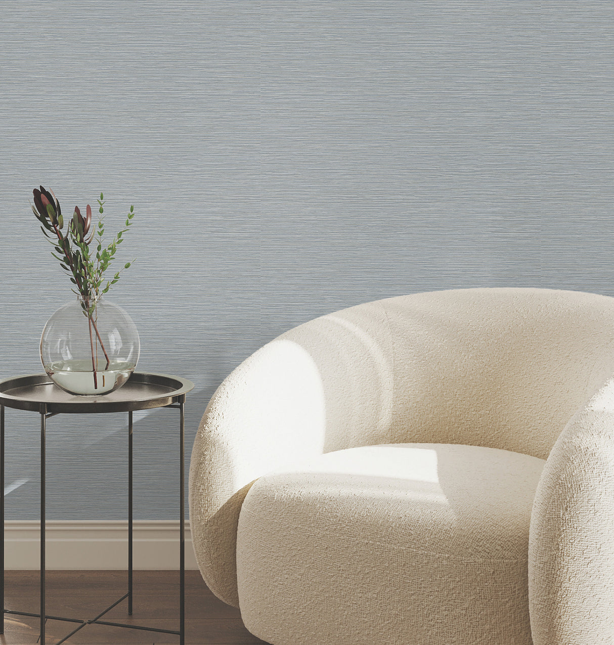 Oasis Blue Faux Grasscloth Textured Non Woven Vinyl Unpasted Sidewall Wallpaper in Blue by York Wallcoverings - UW1071N