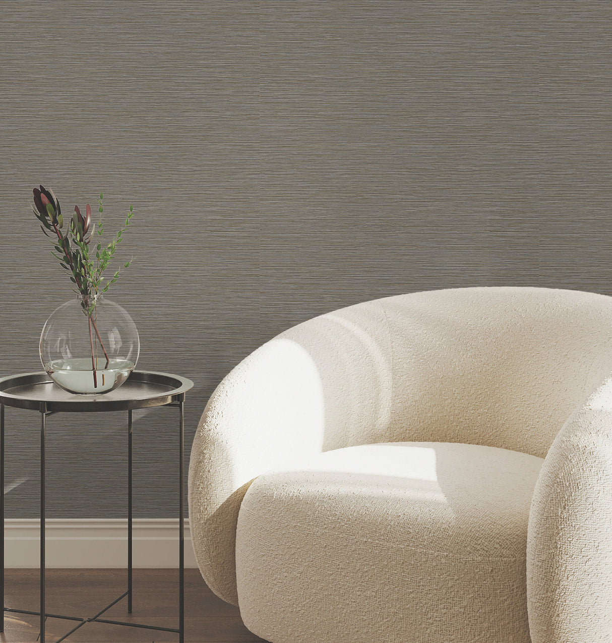 Oasis Charcoal Faux Grasscloth Textured Non Woven Vinyl Unpasted Scrubbable Strippable High Performance Wallpaper by York Wallcoverings - UW1072