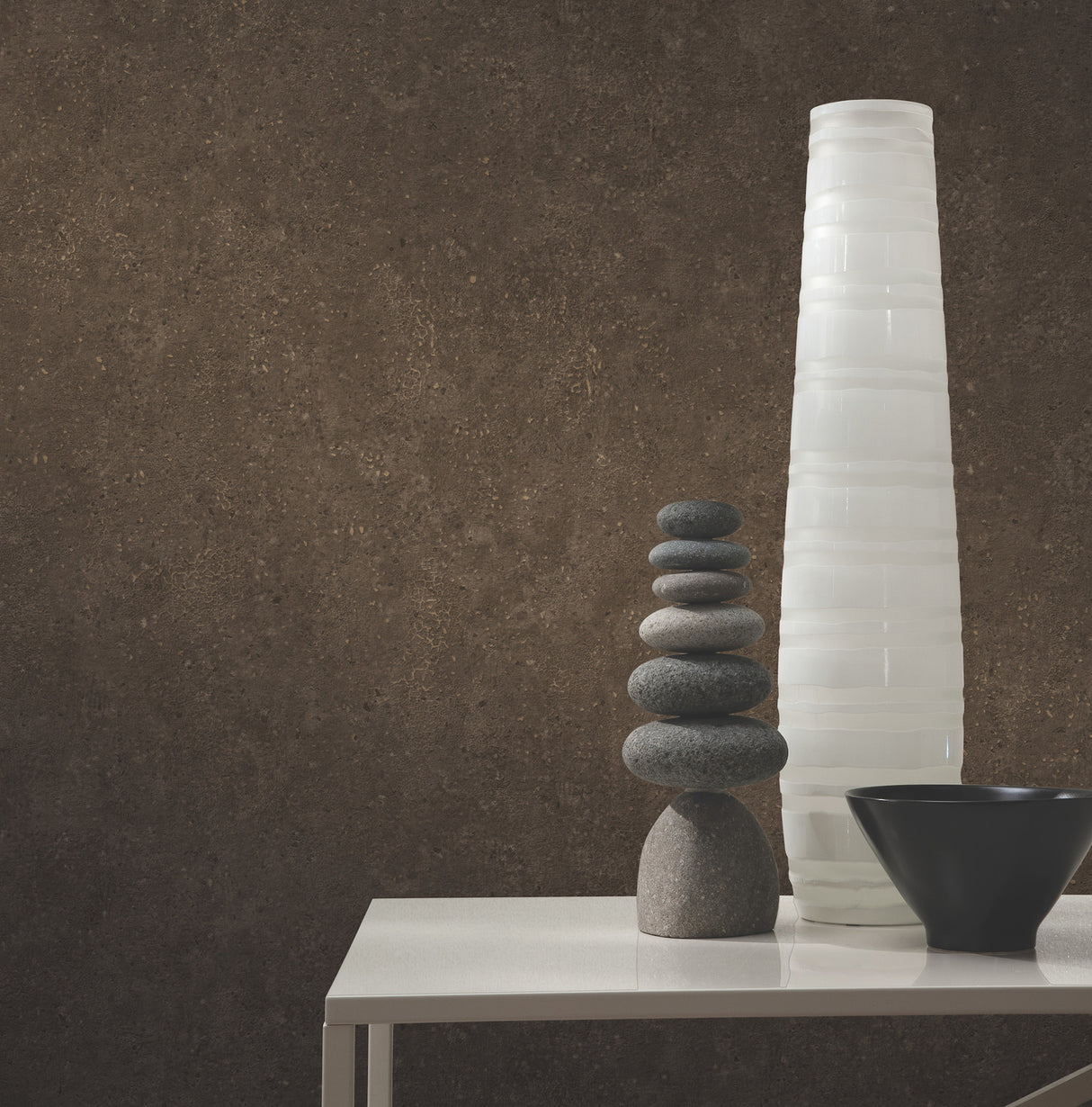 Artisan Stone Coffee Metallic Raised Ink Textured Concrete Look Fabric Backed Vinyl Wallpaper Scrubbable by York Wallcoverings - UW1082N