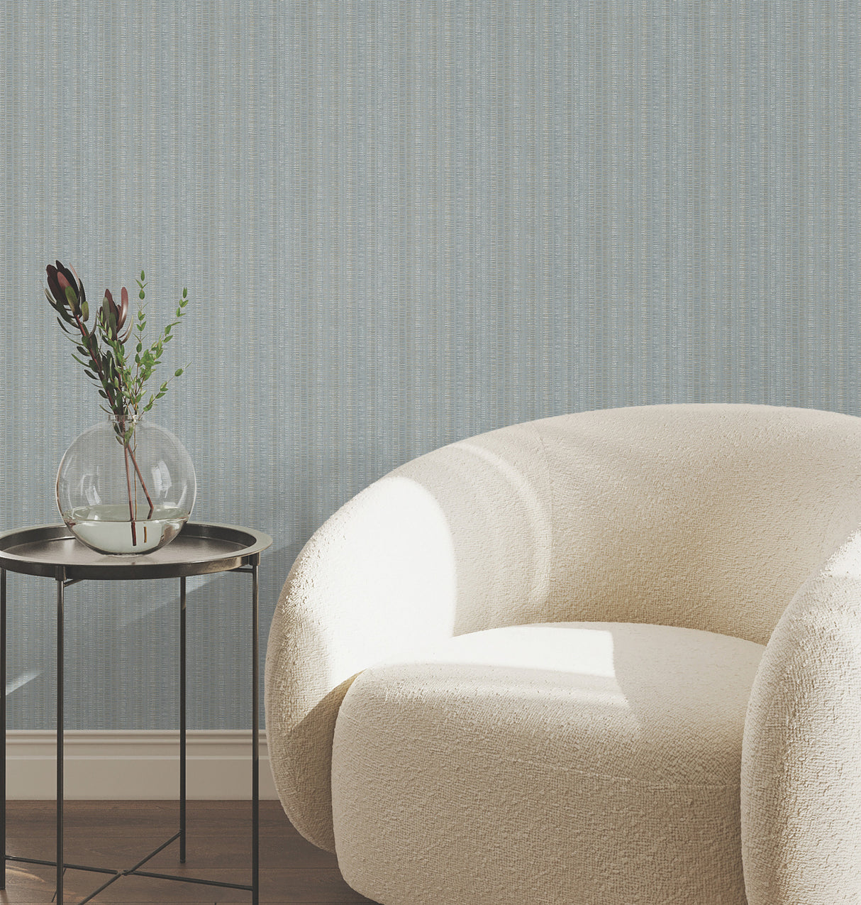 Line In The Sand Light Blue by York Wallcoverings Woven Stripe Fabric Backed Osnaburg Vinyl Wallpaper Scrubbable Strippable - UW1091