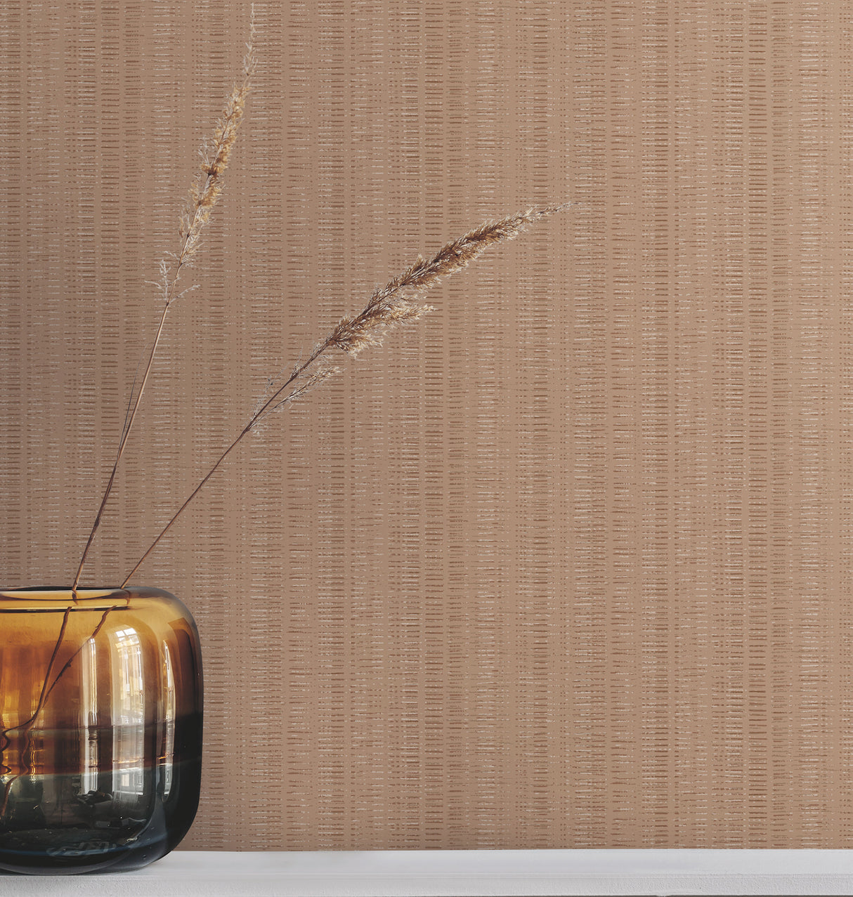 Line In The Sand Salmon by York Wallcoverings Unpasted Scrubbable Fabric-Backed Vinyl Woven Stripe Wallpaper 54 In Wide - UW1096