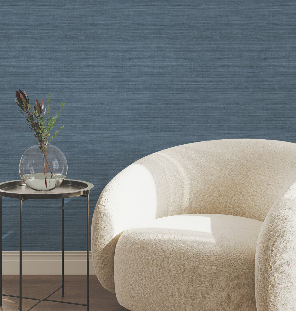 Silk Essence Indigo Faux Silk-Like Fabric Textured Horizontal Stripe Traditional Non Woven Vinyl Wallpaper by York Wallcoverings - UW1107N