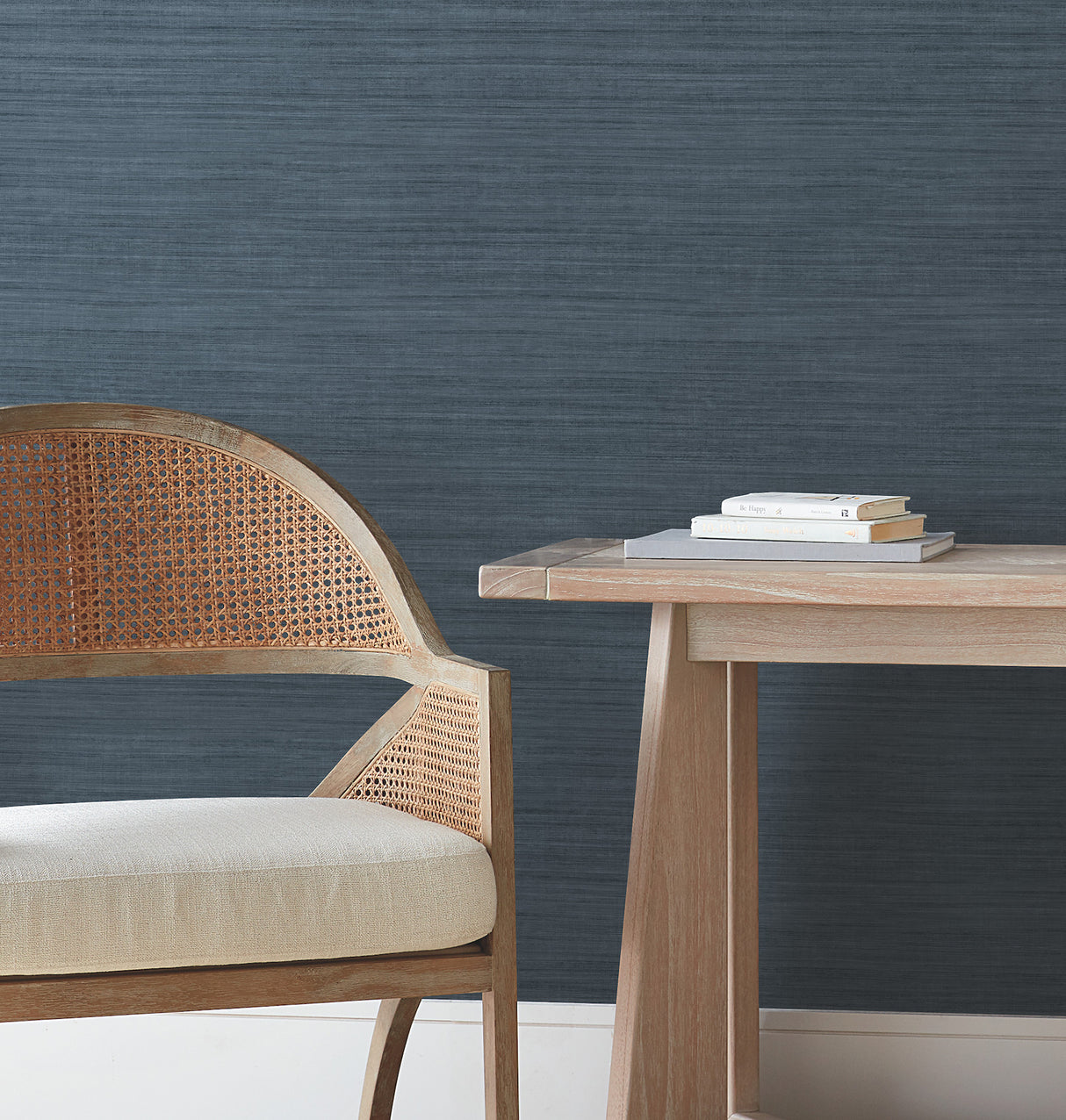 Silk Essence Indigo by York Wallcoverings Faux Silk Fabric Texture Scrubbable Strippable Non Woven Vinyl Wallpaper 54in x 3ft Roll - UW1107