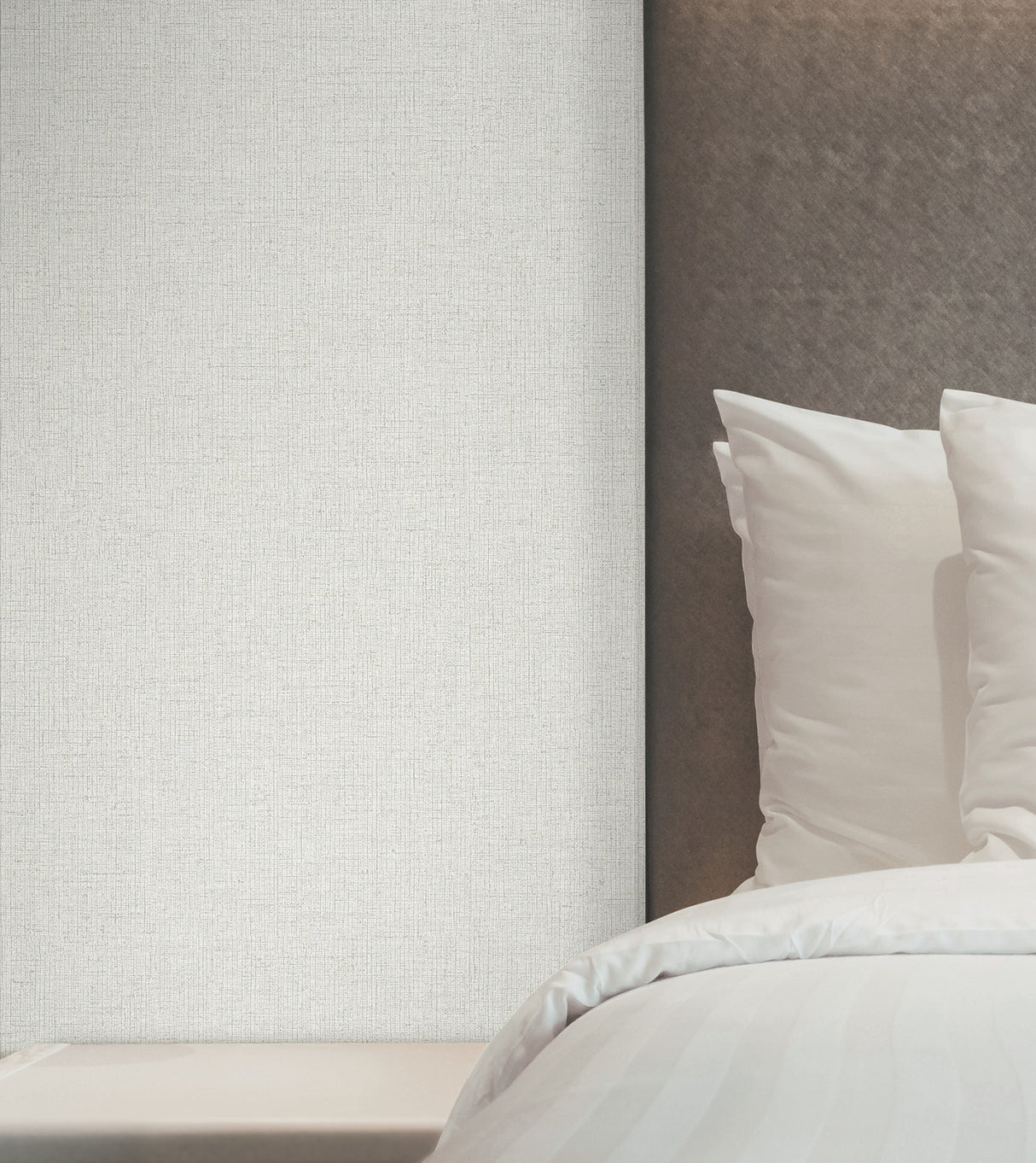 Heathered Linen Off-White Faux Fabric Scrubbable and Strippable Non Woven Vinyl Texture Wallpaper by York Wallcoverings Atmosphere Digest - UW1125