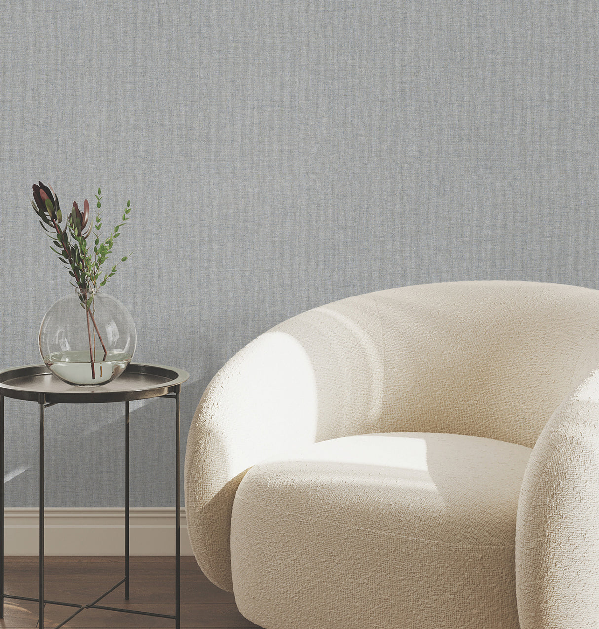 Heathered Linen Light Blue and Grey Faux Woven Fabric Texture Scrubbable Non-Woven Strippable Wallpaper by York Wallcoverings - UW1126
