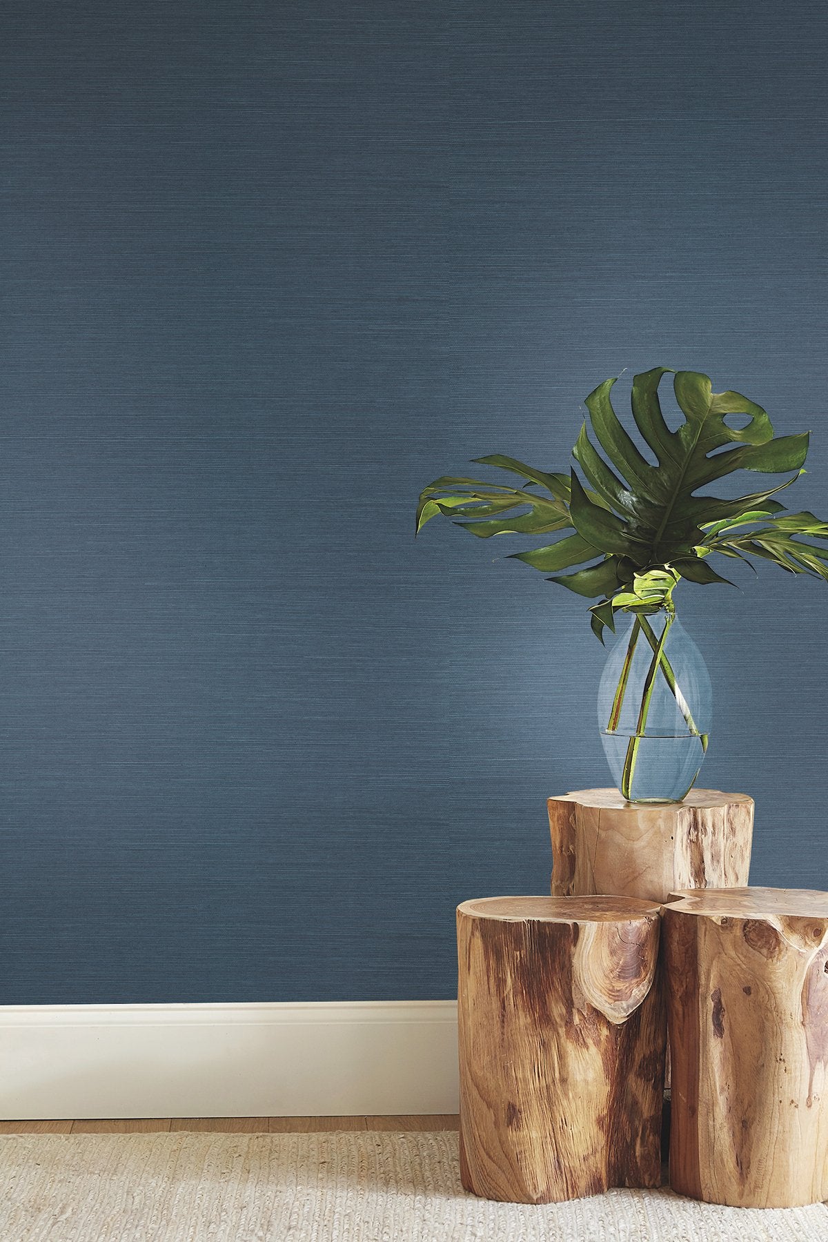 Plain Grass Sisal Grasscloth Navy Wallpaper with Solid Woven Texture - York VG4405