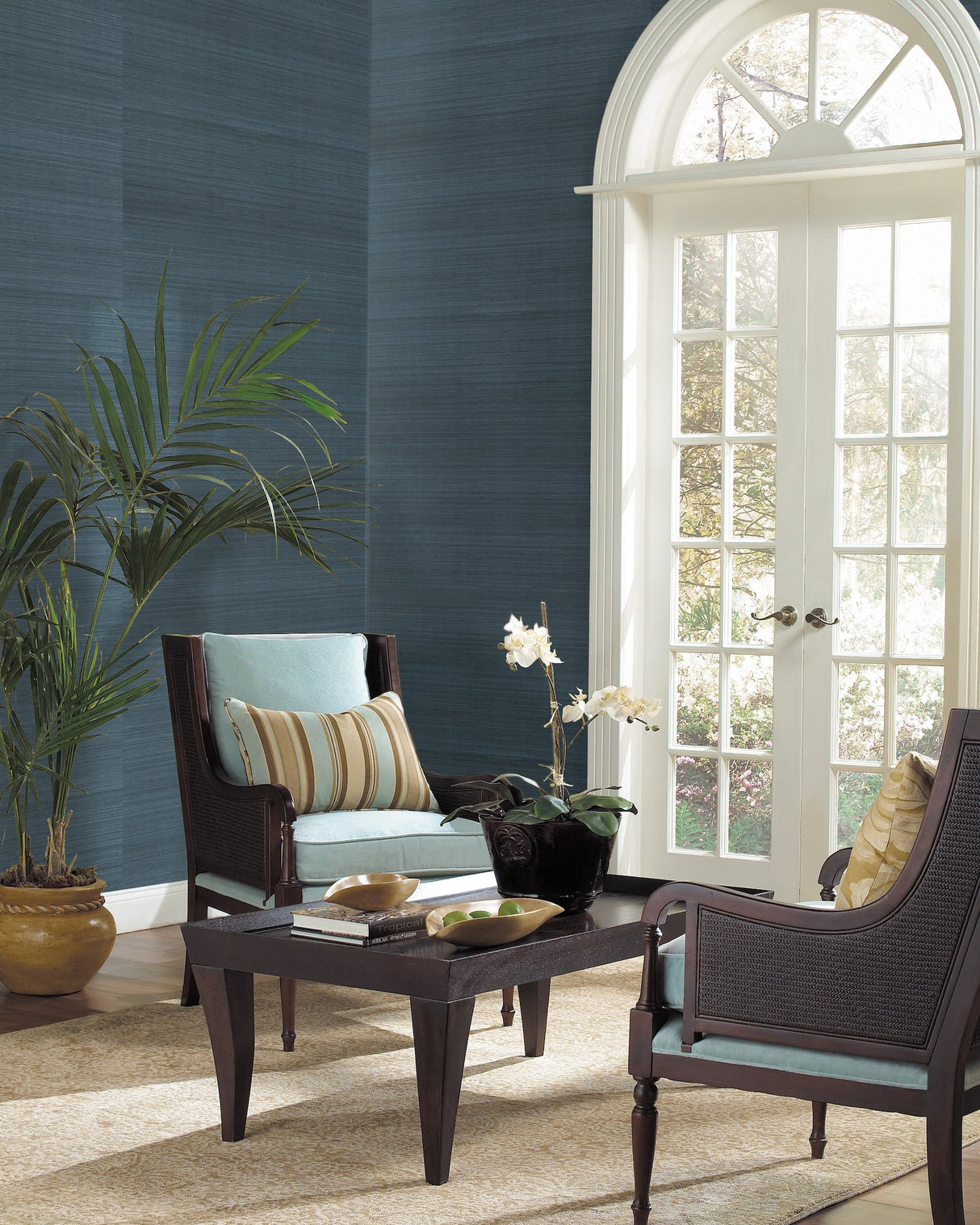 Plain Grass Sisal Grasscloth Navy Wallpaper with Solid Woven Texture - York VG4405