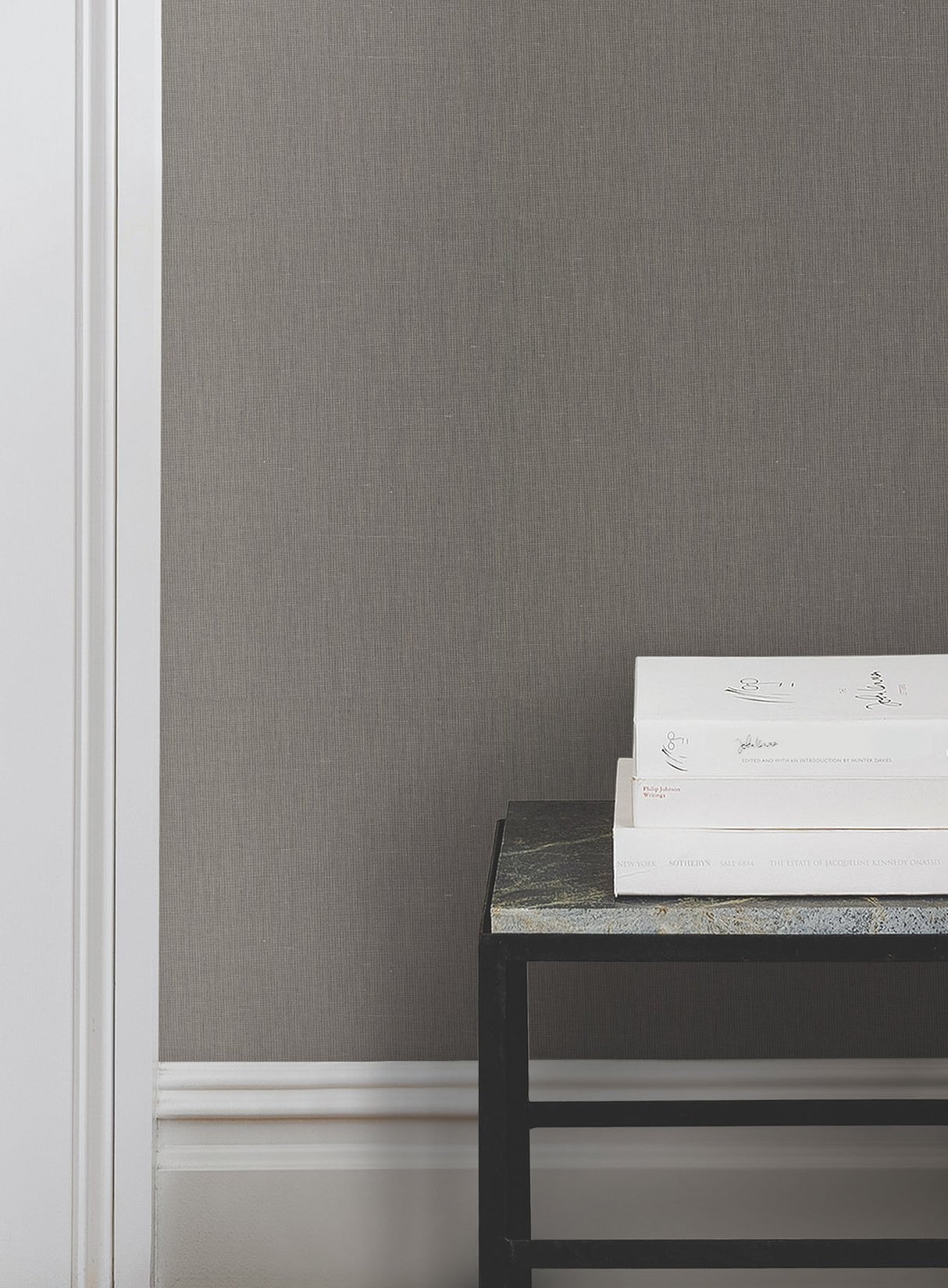Crosshatch Black & Grey String Wallpaper with Transitional Solid Weave - York VG4412MH