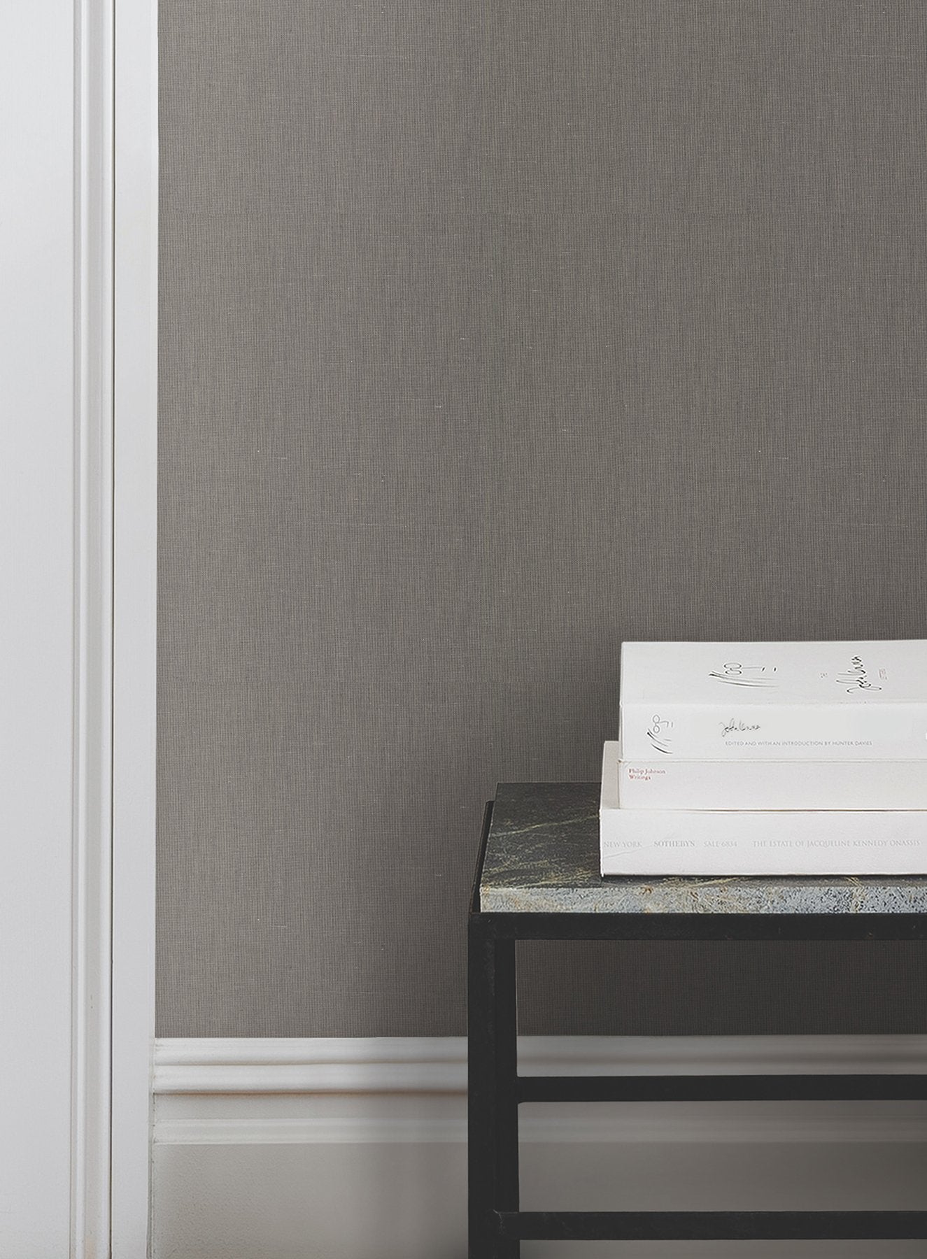 Crosshatch Black & Grey String Wallpaper with Transitional Solid Weave - York VG4412MH