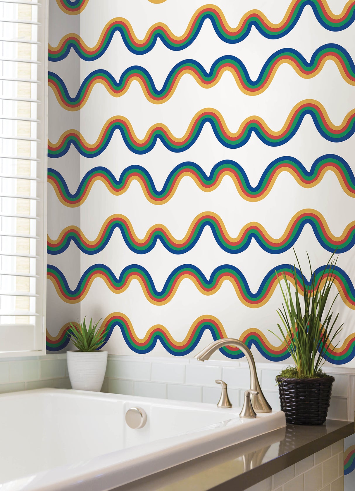 Beverly Slopes Blue by NuWallpaper Very Gay Paint Rainbow Wave Stripe Peel & Stick Wallpaper - VGS6436
